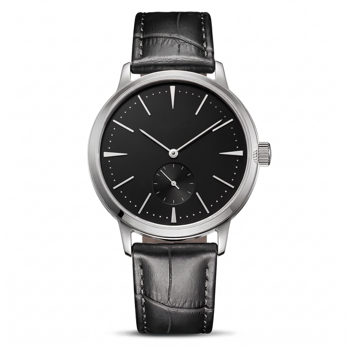 Montre élégante avec cadran noir et design minimaliste