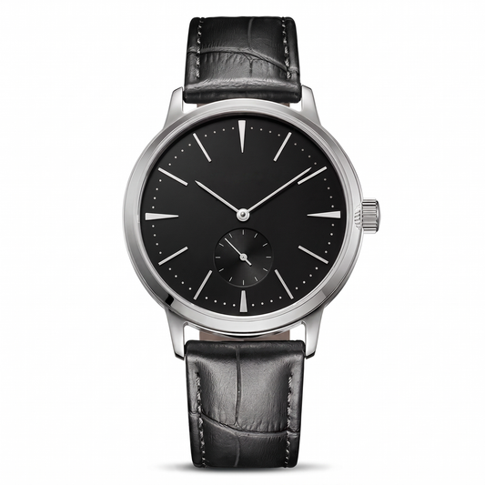 Montre élégante avec cadran noir et design minimaliste